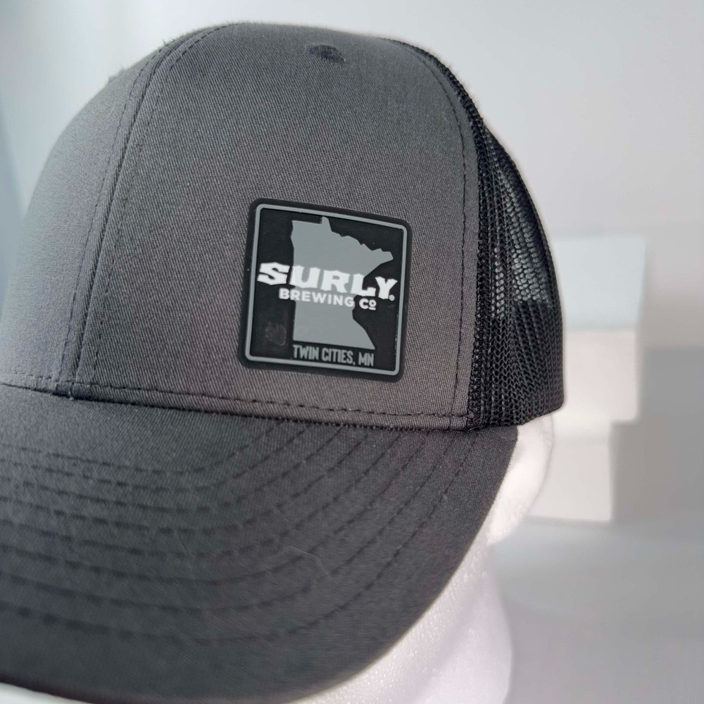 Surly Brewing Co Twin Cities MN Trucker Hat Black Gray Mesh Snapback Cap